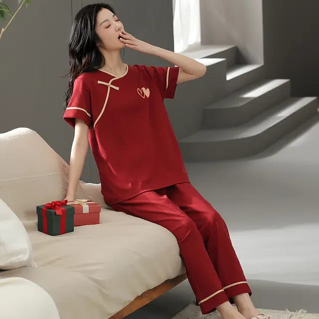 芬腾可安 设计感春夏季套头简约情侣款亲肤细腻时尚舒适家居服睡衣套装 女款