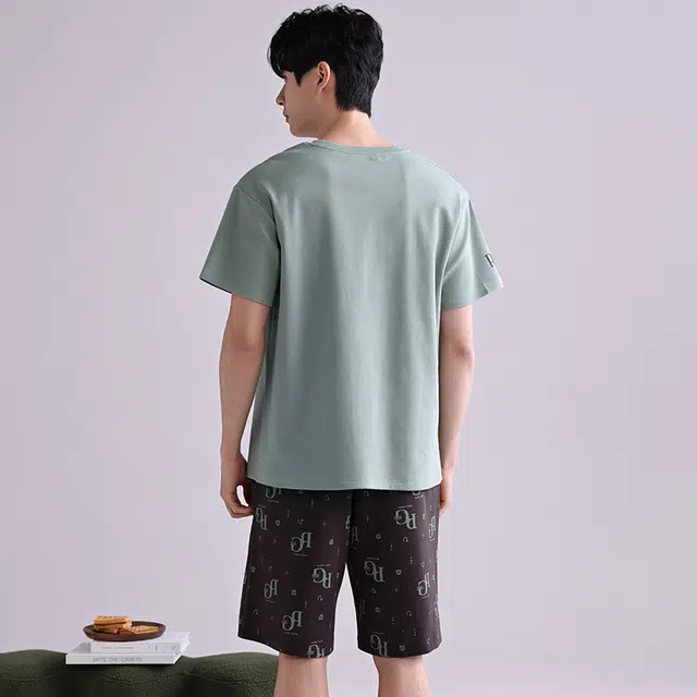 芬腾可安 微弹舒适经典宽松亲肤细腻显瘦柔软休闲外出宿舍都可穿青春轻盈家居服春夏季睡衣套装 男款