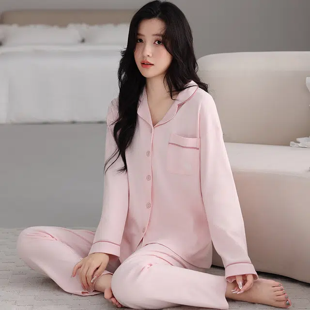 芬腾可安 秋冬休闲简约显瘦舒适开衫纯棉亲肤透气家居服睡衣套装 女款