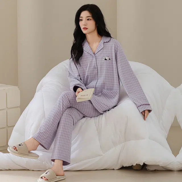芬腾可安 秋冬季精致浅色系加厚显瘦设计感亲肤情侣款家居服睡衣套装 女款