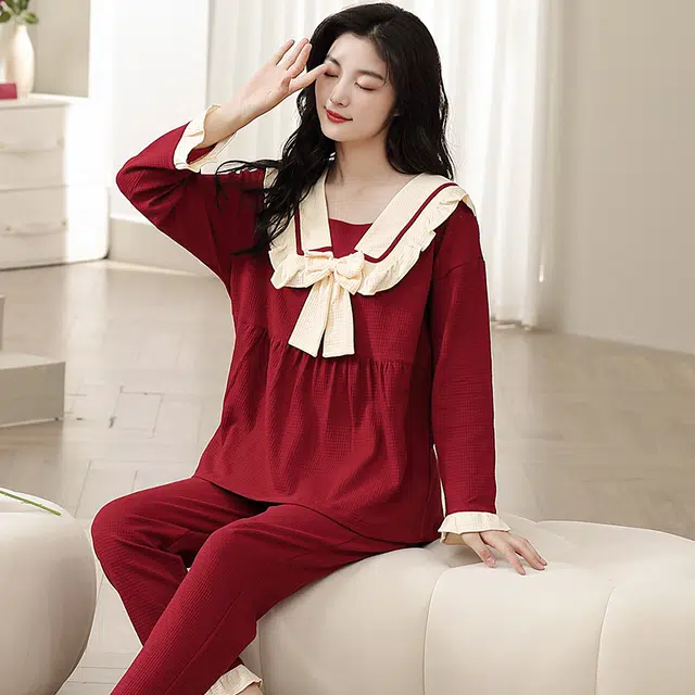 芬腾可安 春秋鸿运喜庆纯棉舒适本命年柔软显瘦亲肤简约家居服睡衣套装 女款