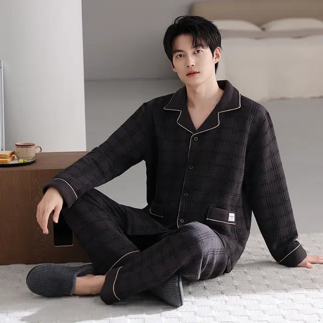 芬腾可安 秋冬加厚保暖舒适透气亲肤简约外出可穿的家居服睡衣套装 男款