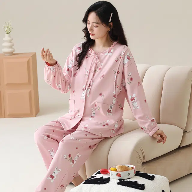 芬腾可安 外出可穿柔软舒适休闲春秋哺乳期可穿的亲肤月子家居服睡衣套装 女款