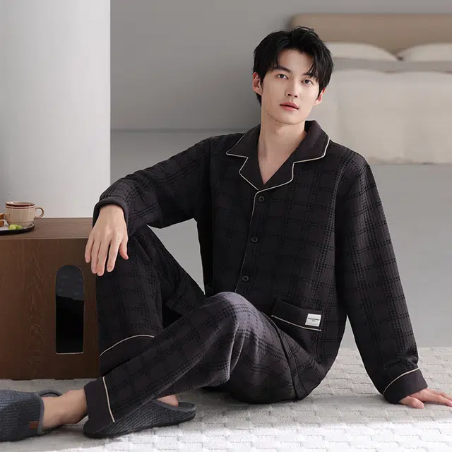 芬腾可安 秋冬加厚保暖舒适透气亲肤简约外出可穿的家居服睡衣套装 男款