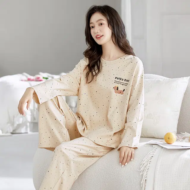 芬腾可安 春秋季简约纯棉设计感显瘦遮肉少女感家居服睡衣套装 女款