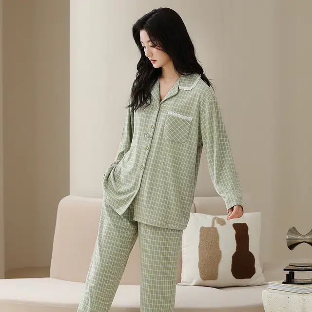 芬腾可安 秋冬季精致浅色系设计感亲肤情侣款加厚显瘦家居服睡衣套装 女款