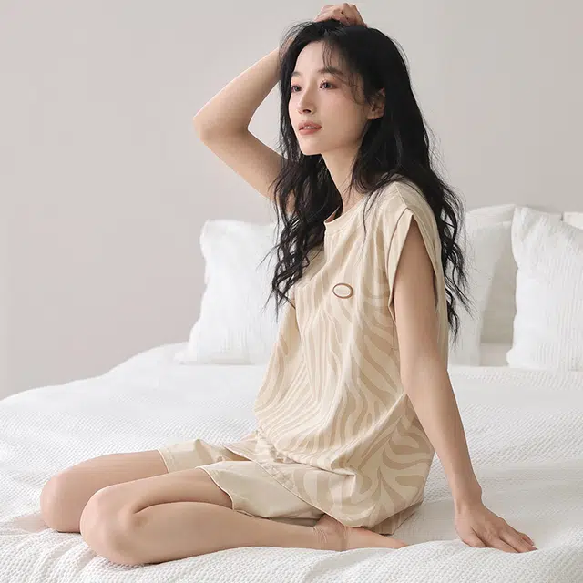 芬腾可安 亲肤韩版轻盈休闲大学生百搭显瘦轻便带胸垫时尚舒适外出宿舍都可穿的家居服睡衣套装 男女同款