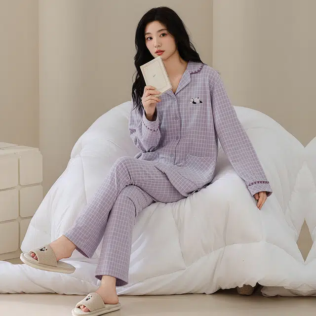 芬腾可安 秋冬季精致浅色系加厚显瘦设计感亲肤情侣款家居服睡衣套装 女款