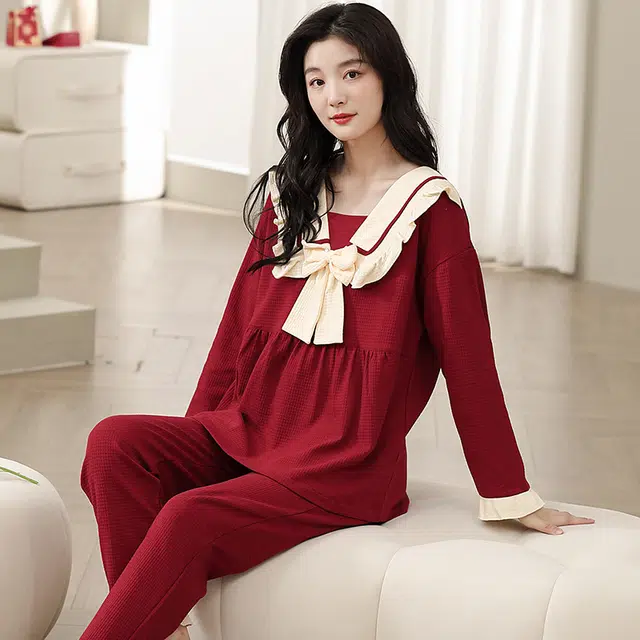 芬腾可安 春秋鸿运喜庆纯棉舒适本命年柔软显瘦亲肤简约家居服睡衣套装 女款