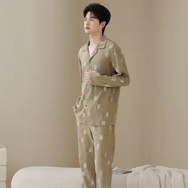 芬腾可安 气质春秋外出可穿经典透气休闲舒适纯棉时尚家居服睡衣套装 男款