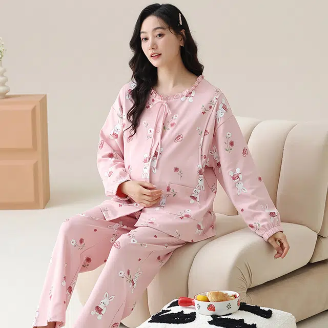 芬腾可安 外出可穿柔软舒适休闲春秋哺乳期可穿的亲肤月子家居服睡衣套装 女款