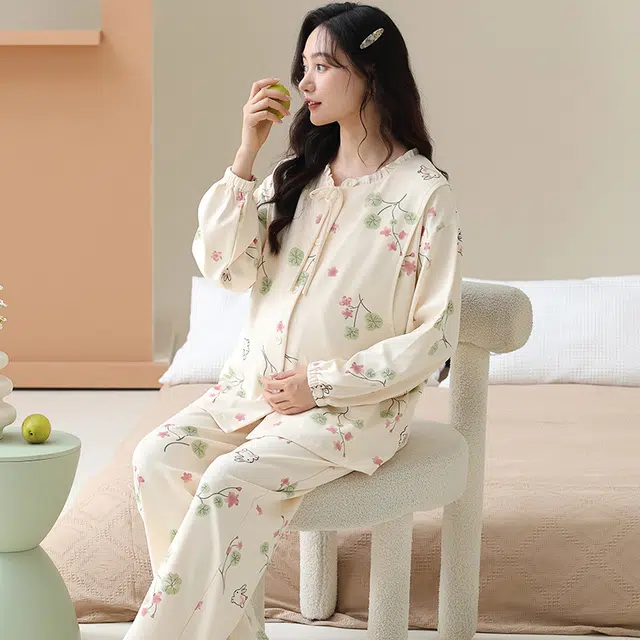 芬腾可安 外出可穿柔软舒适透气春秋哺乳期可穿的月子家居服睡衣套装 女款
