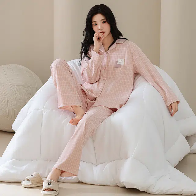 芬腾可安 秋冬季精致浅色系加厚亲肤情侣款显瘦设计感家居服睡衣套装 女款