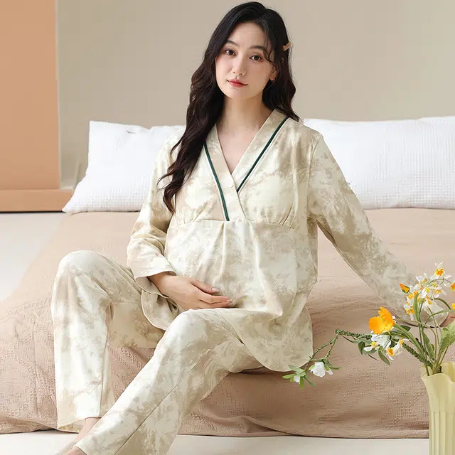 芬腾可安 外出可穿柔软舒适春秋自带杯垫松紧裤腰哺乳期可穿月子家居服睡衣套装 女款