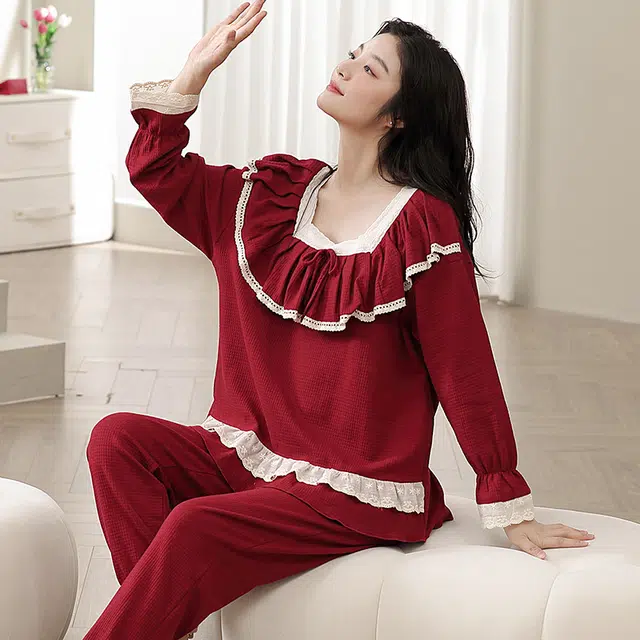 芬腾可安 春秋鸿运喜庆舒适纯棉本命年柔软显瘦亲肤简约家居服睡衣套装 女款