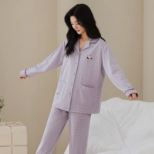 芬腾可安 秋冬季精致浅色系加厚显瘦设计感亲肤情侣款家居服睡衣套装 女款