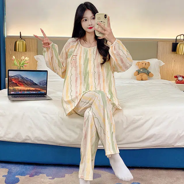 芬腾可安 可外穿的简约春秋固定杯垫一体家居服睡衣套装 女款