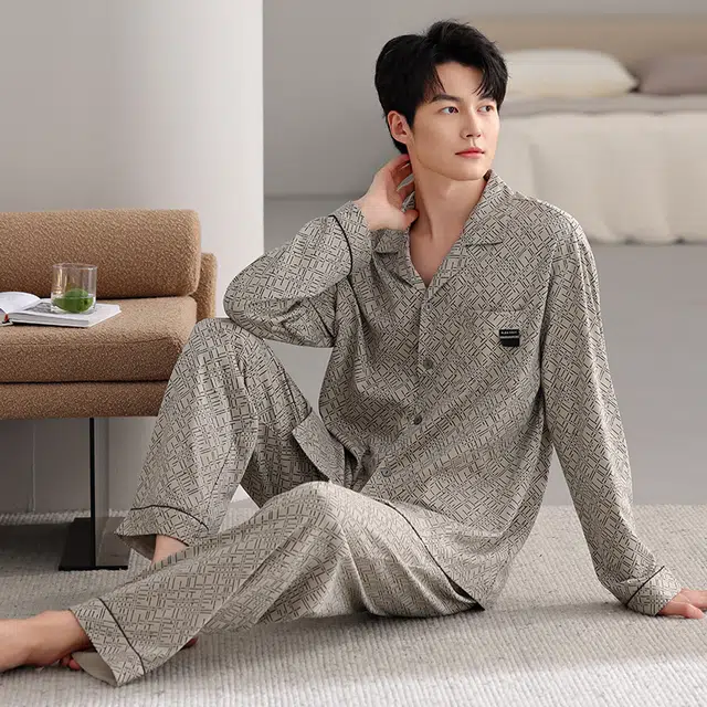 芬腾可安 秋冬外出可穿的加厚保暖舒适开衫透气不闷亲肤简约家居服睡衣套装 男款