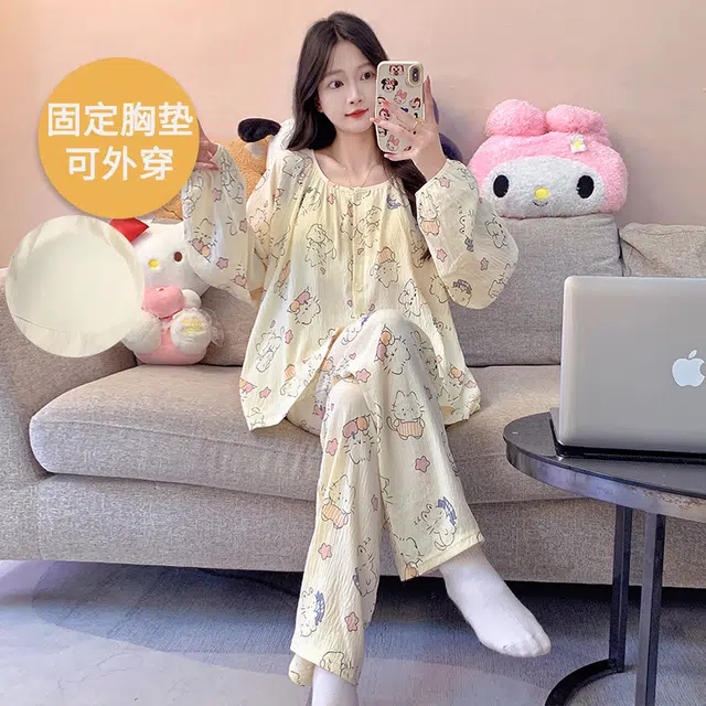 芬腾可安 带胸垫一体式亲肤柔软家居服可外穿睡衣套装 女款