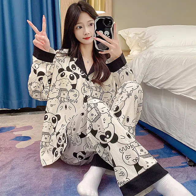 芬腾可安 少女轻盈开衫亲肤杯垫一体春秋舒适可外穿家居服睡衣套装 女款