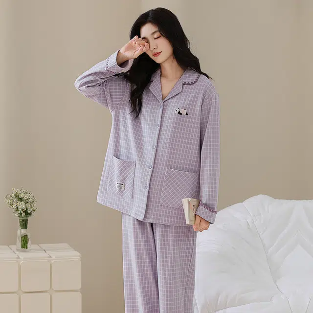 芬腾可安 秋冬季精致浅色系加厚显瘦设计感亲肤情侣款家居服睡衣套装 女款
