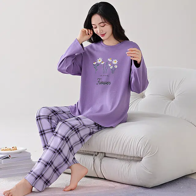 芬腾可安 家居服韩版经典简约带固定胸垫一体式轻熟风柔软亲肤外出可穿睡衣套装 女款