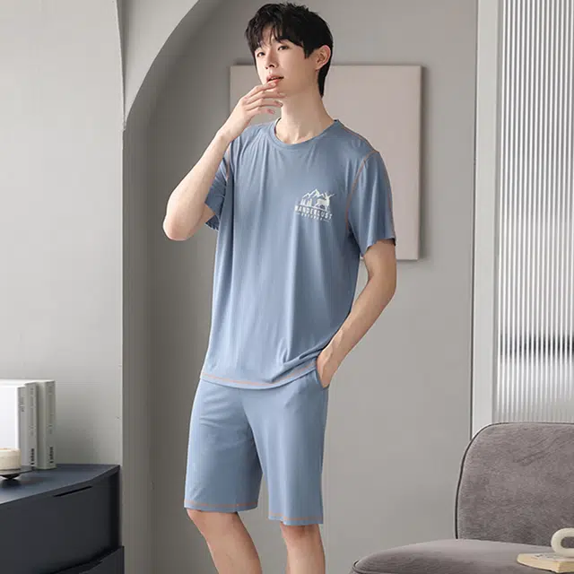 芬腾可安 可外穿的家居服大学生轻盈休闲细腻遮肉个性舒适圆领宽松显瘦青春短袖五分裤春夏季睡衣套装 男款