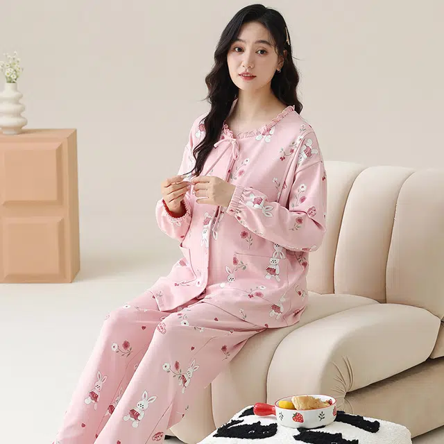 芬腾可安 外出可穿柔软舒适休闲春秋哺乳期可穿的亲肤月子家居服睡衣套装 女款