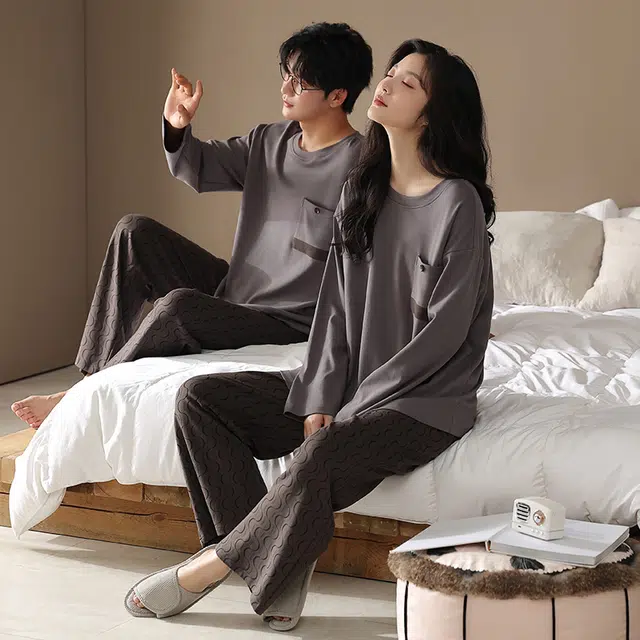 芬腾可安 秋冬经典气质外出可穿的情侣款轻熟风透气家居服睡衣套装 男款