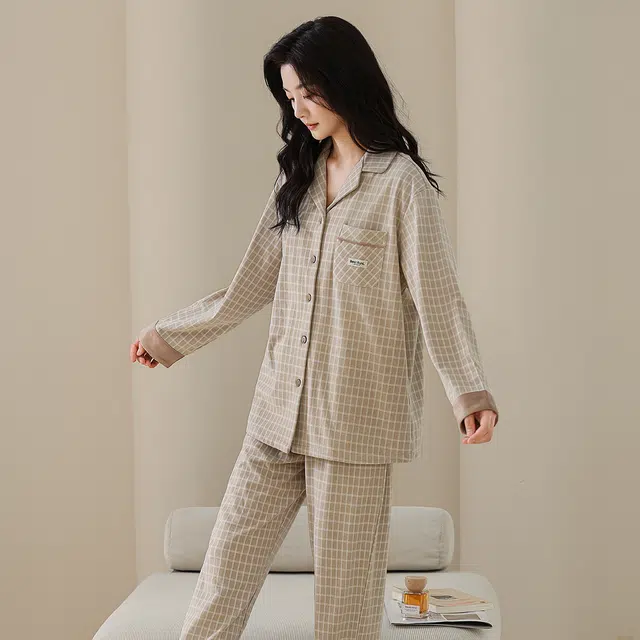 芬腾可安 秋冬季精致浅色系情侣款加厚显瘦设计感亲肤家居服睡衣套装 女款