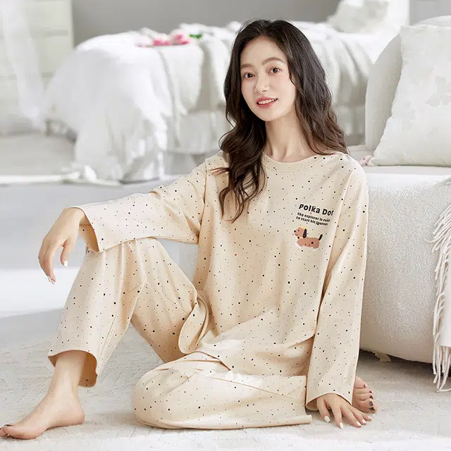 芬腾可安 春秋季简约纯棉设计感显瘦遮肉少女感家居服睡衣套装 女款