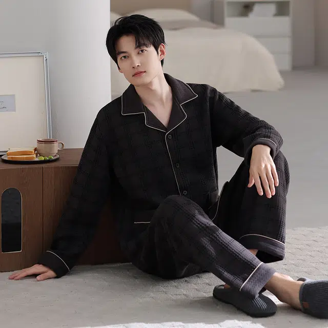 芬腾可安 秋冬加厚保暖舒适透气亲肤简约外出可穿的家居服睡衣套装 男款