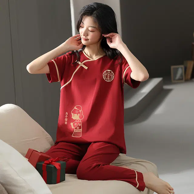 芬腾可安 设计感春夏季套头简约情侣款时尚舒适亲肤细腻家居服睡衣套装 女款