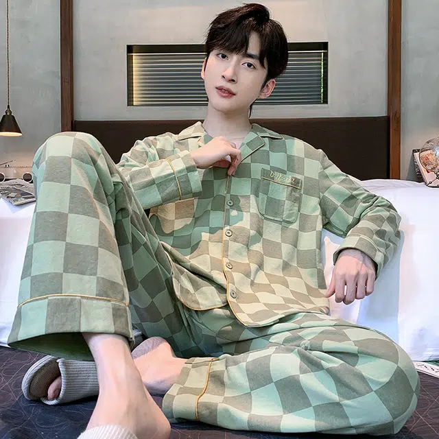 芬腾可安 春秋季简约休闲轻熟风亲肤开衫翻领个性家居服睡衣套装 男款