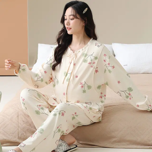 芬腾可安 外出可穿柔软舒适透气春秋哺乳期可穿的月子家居服睡衣套装 女款