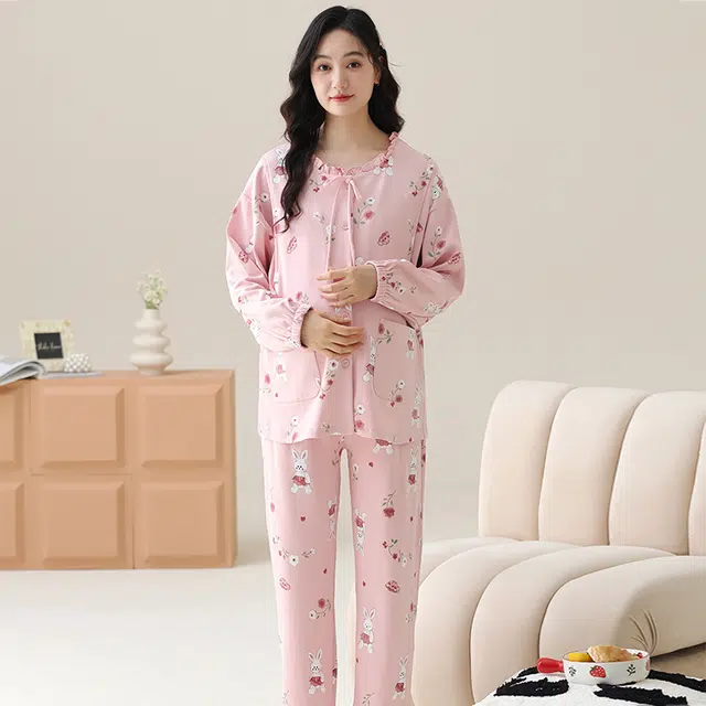 芬腾可安 外出可穿柔软舒适休闲春秋哺乳期可穿的亲肤月子家居服睡衣套装 女款