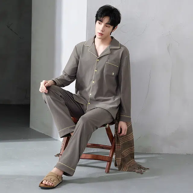 芬腾可安 秋冬季经典保暖锁温亲肤简约少年感开衫外出可穿家居服睡衣套装 男款