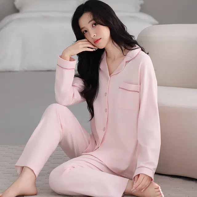 芬腾可安 秋冬休闲简约显瘦舒适开衫纯棉亲肤透气家居服睡衣套装 女款