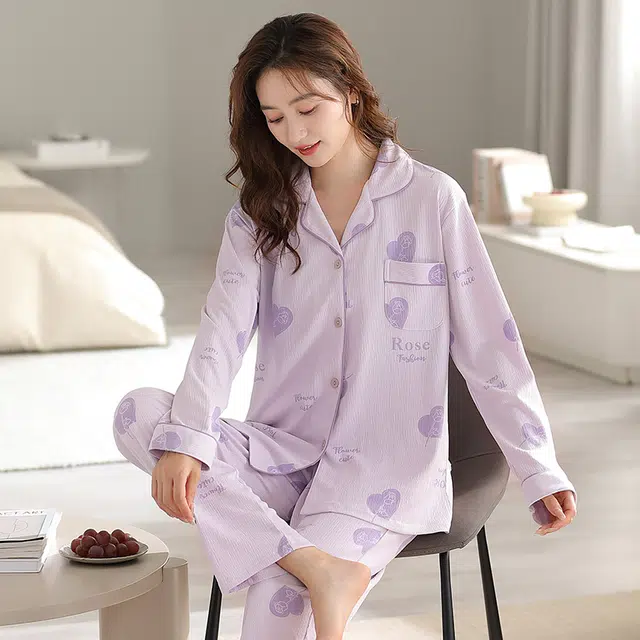 芬腾可安 可外穿春秋舒适轻盈慵懒感经典亲肤细腻简约家居服睡衣套装 女款