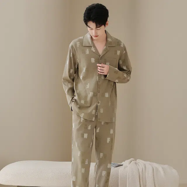 芬腾可安 气质春秋外出可穿经典透气休闲舒适纯棉时尚家居服睡衣套装 男款
