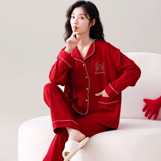 芬腾可安 情侣款春秋少女气质本命年亲肤柔软舒适家居服睡衣套装 女款