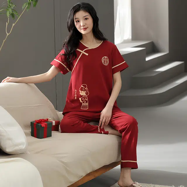 芬腾可安 设计感春夏季套头简约情侣款时尚舒适亲肤细腻家居服睡衣套装 女款