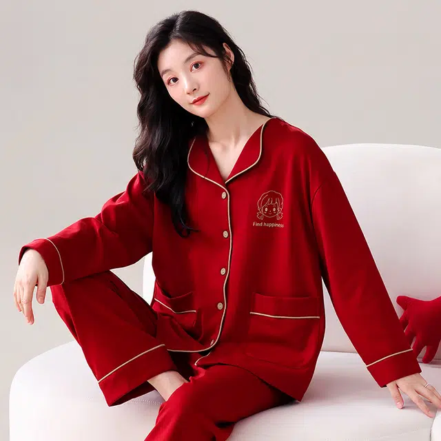 芬腾可安 情侣款春秋少女气质本命年亲肤柔软舒适家居服睡衣套装 女款