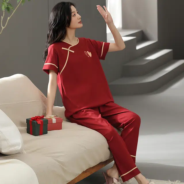 芬腾可安 设计感春夏季套头简约情侣款亲肤细腻时尚舒适家居服睡衣套装 女款