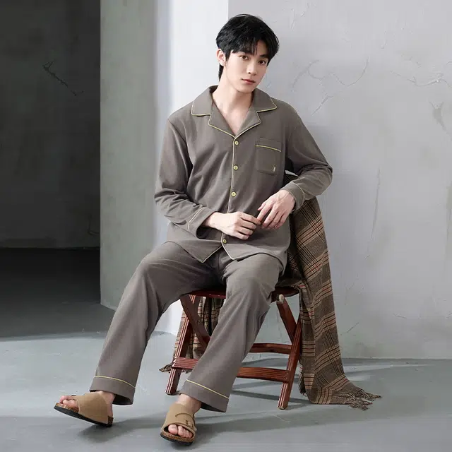 芬腾可安 秋冬季经典保暖锁温亲肤简约少年感开衫外出可穿家居服睡衣套装 男款