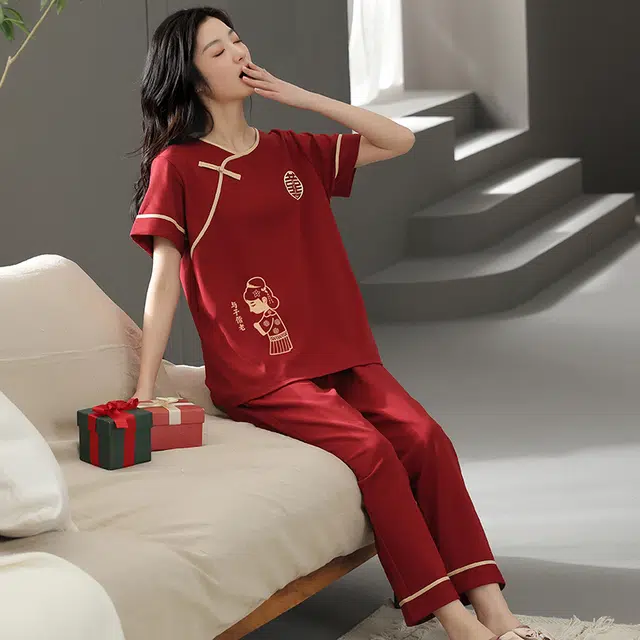 芬腾可安 设计感春夏季套头简约情侣款时尚舒适亲肤细腻家居服睡衣套装 女款