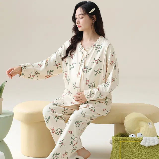 芬腾可安 外出可穿柔软舒适春秋休闲哺乳期可穿的月子家居服睡衣套装 女款