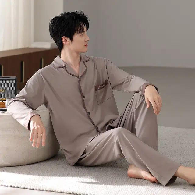 芬腾可安 秋冬外出可穿的加厚保暖舒适透气亲肤简约家居服睡衣套装 男款