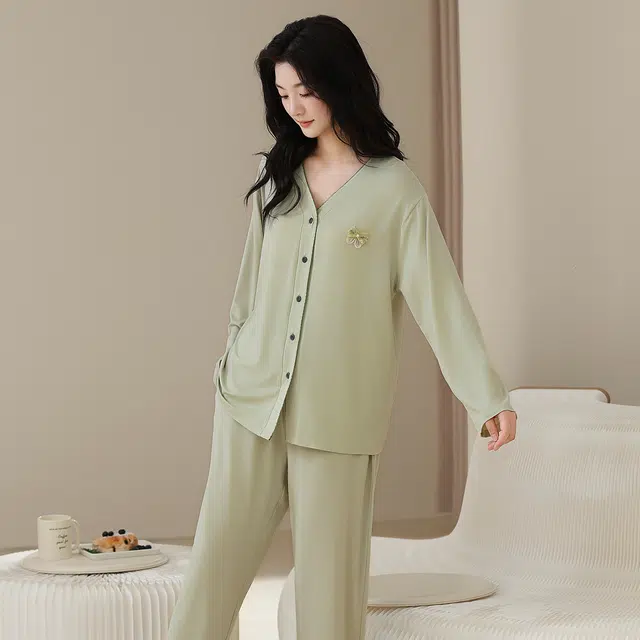 芬腾可安 秋冬季精致浅色系亲肤简约显瘦家居服睡衣套装 女款
