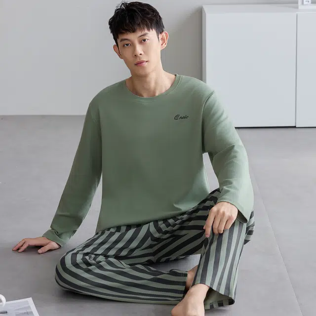 芬腾可安 纯棉气质春秋季外出可穿亲肤舒适休闲轻盈家居服睡衣套装 男款